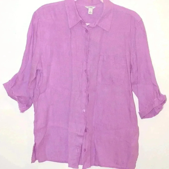 VINTAGE LL BEAN LINEN BLOUSE - Picture 1 of 5